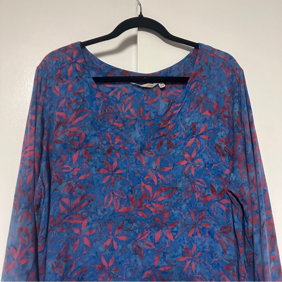 Soft Surroundings Kaftan Swim Coverup Beach Tassels Blue/ red floral Size XL - Picture 3 of 7